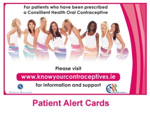 Patient alert card, images of the women from the contracetive products